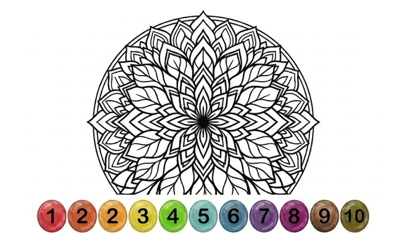 Mandala Color by Number - Anti-Stress Coloring